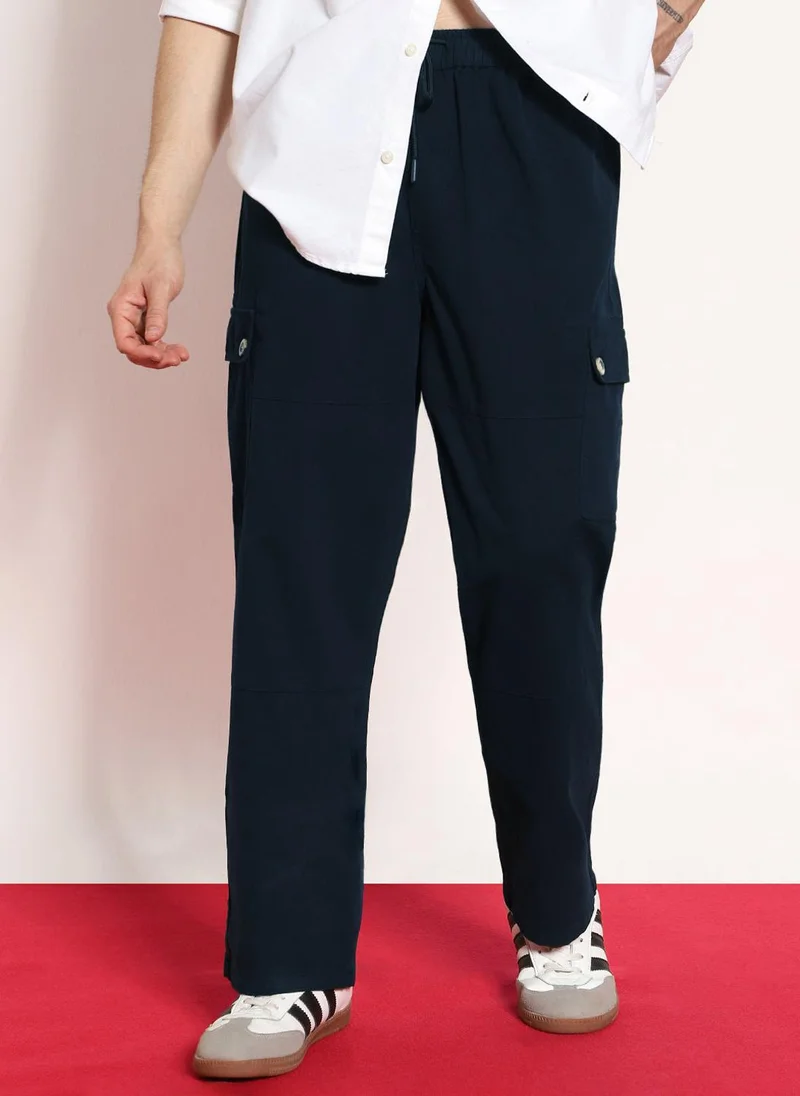 Urbano Fashion Men's Navy Loose Baggy Fit Cargo Jogger Chino Pant with 6 Pockets Stretchable